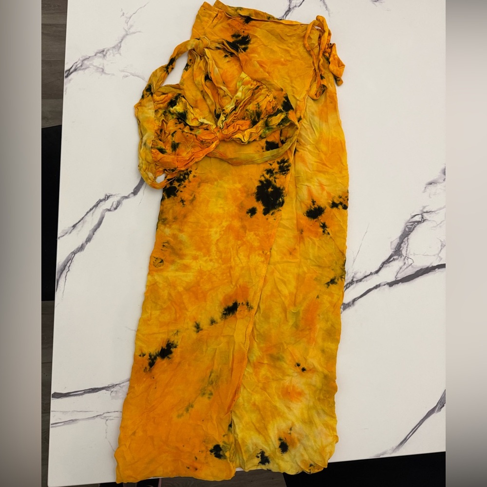 Tie-Dye Orange and Black Two Piece Wrap Set